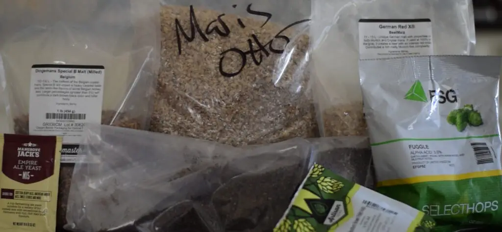 All of the ingredients you'll need for a 3 gallon batch of this beer